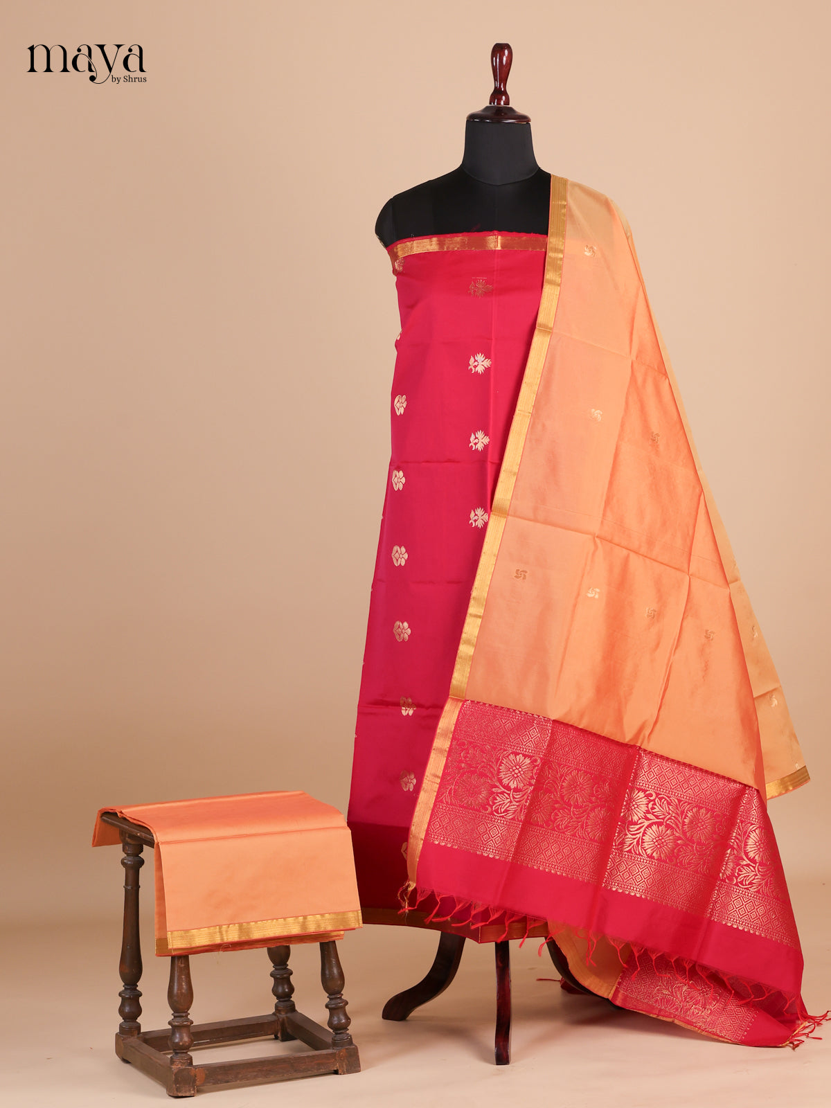 Charming Pink Semi softsilk salwar with Orange Dupatta