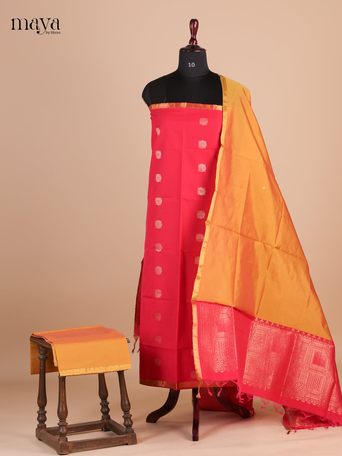 Beautiful Reddish Pink Semi Softsilk Salwar unstitched with mustard dupatta