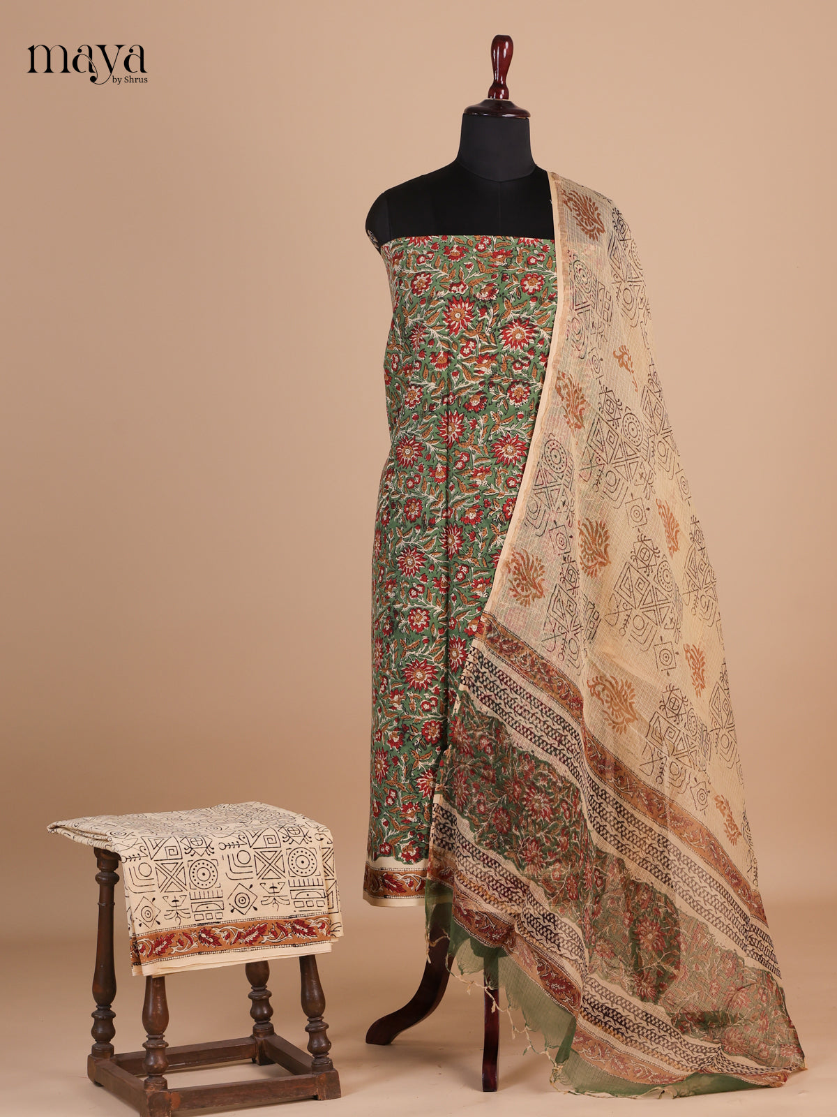 Green & cream - Cotton salwar