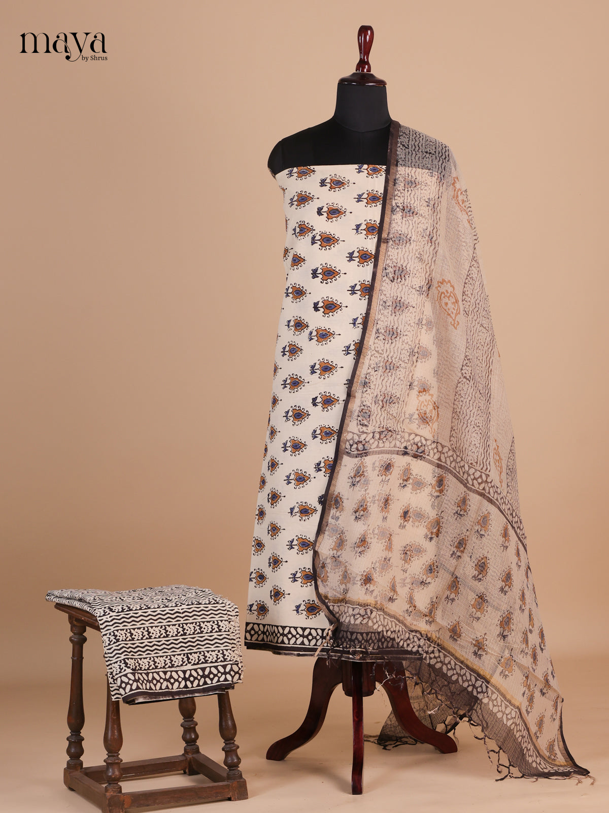 Cream & Black - Cotton salwar