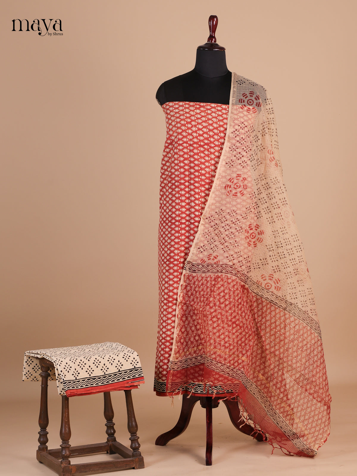 Red & Cream -Cotton salwar