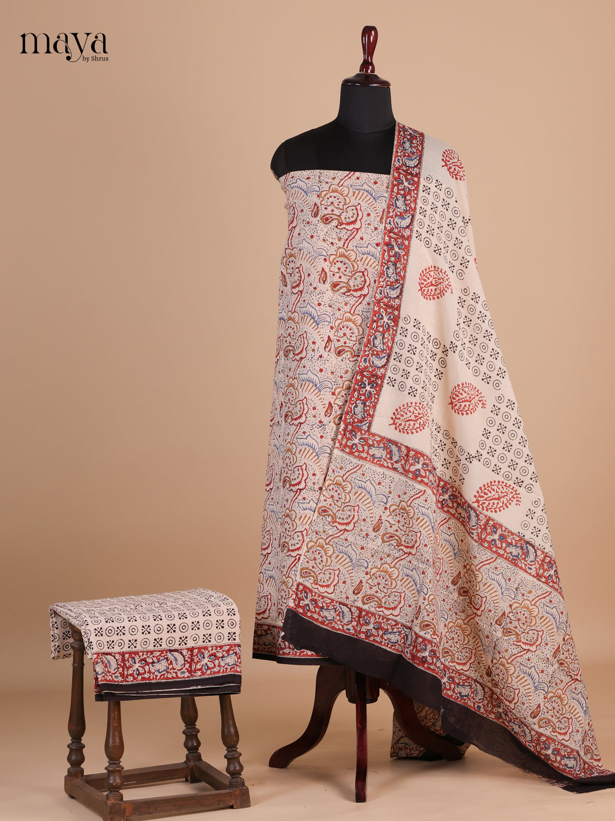 Cream & Red - Cotton salwar