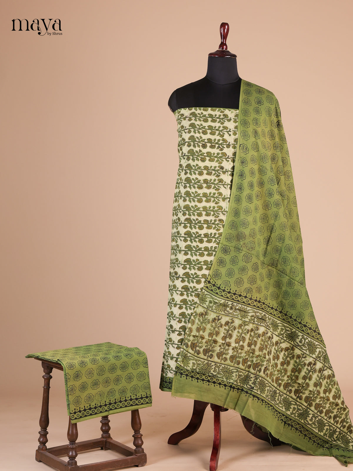 Cream & Green - Cotton salwar