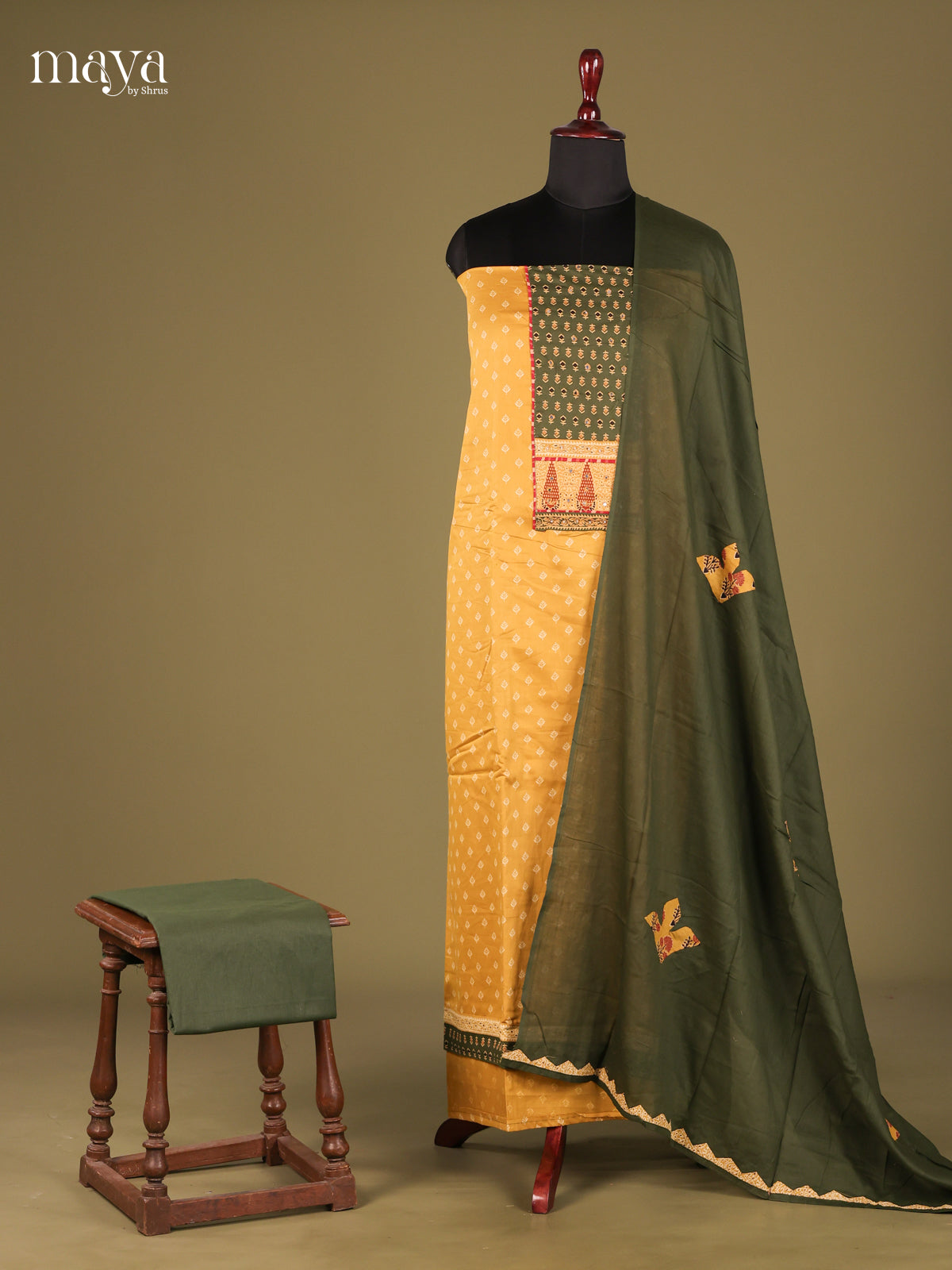 Yellow & green - Cotton salwar Unstitched