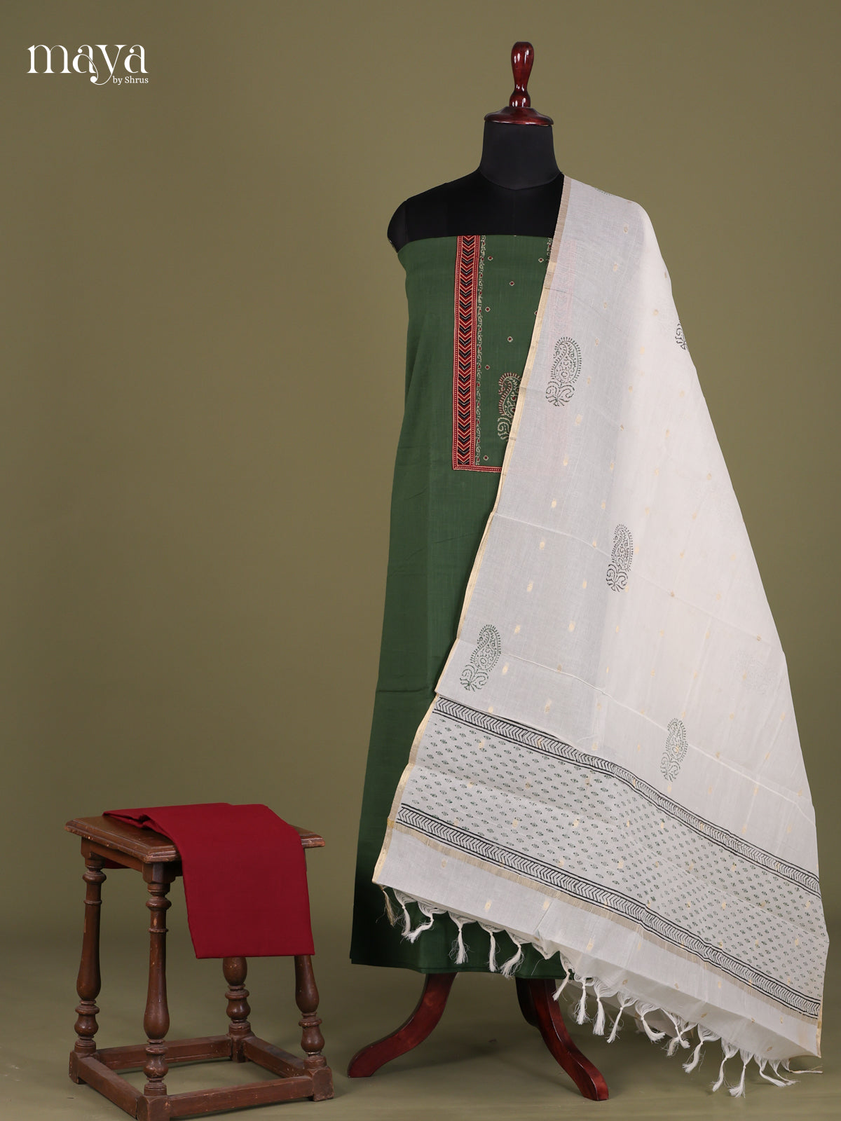 Green & Maroon - Cotton salwar Unstitched
