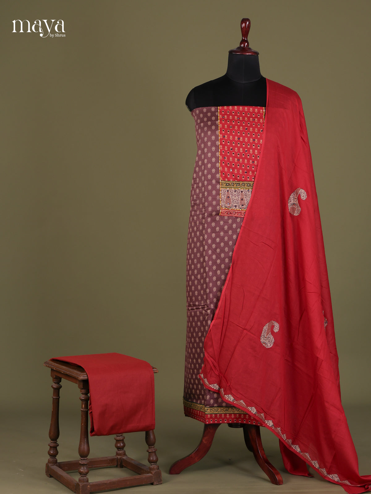 Purple & Red- Cotton salwar Unstitched
