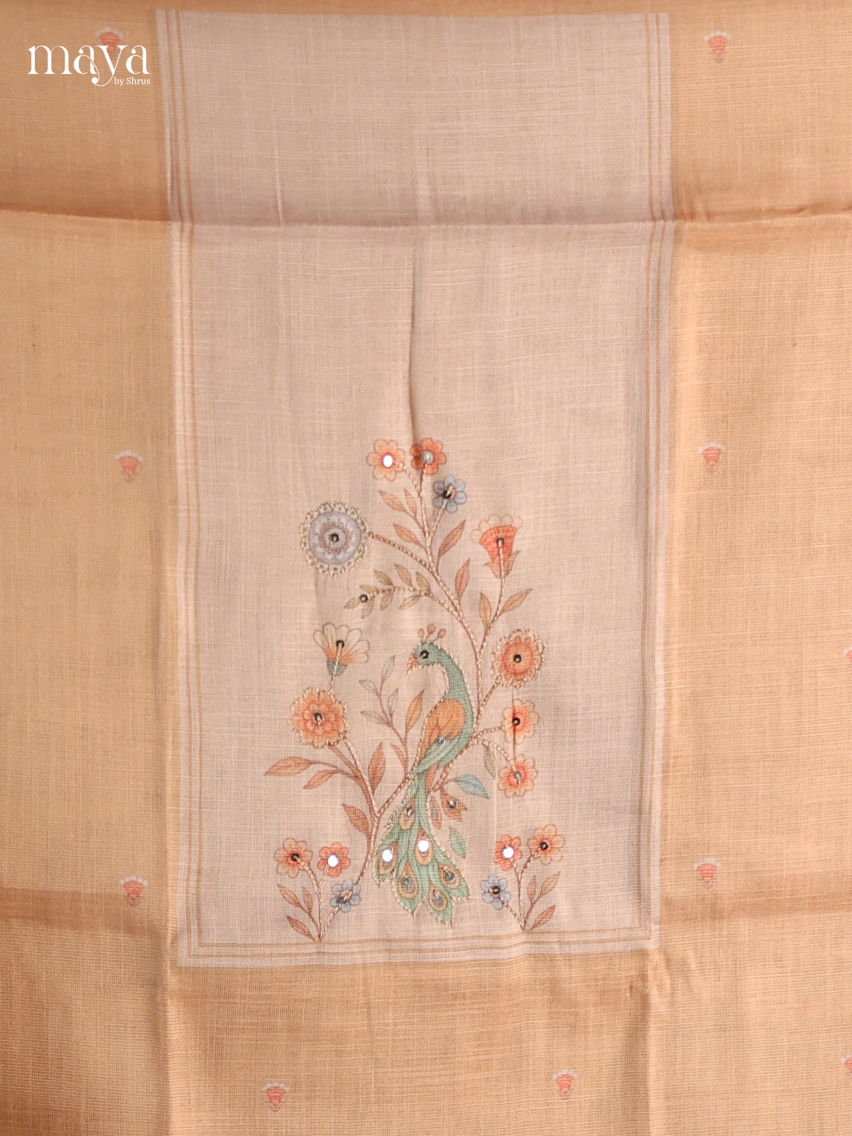 Peach & White  - Cotton salwar Unstitched