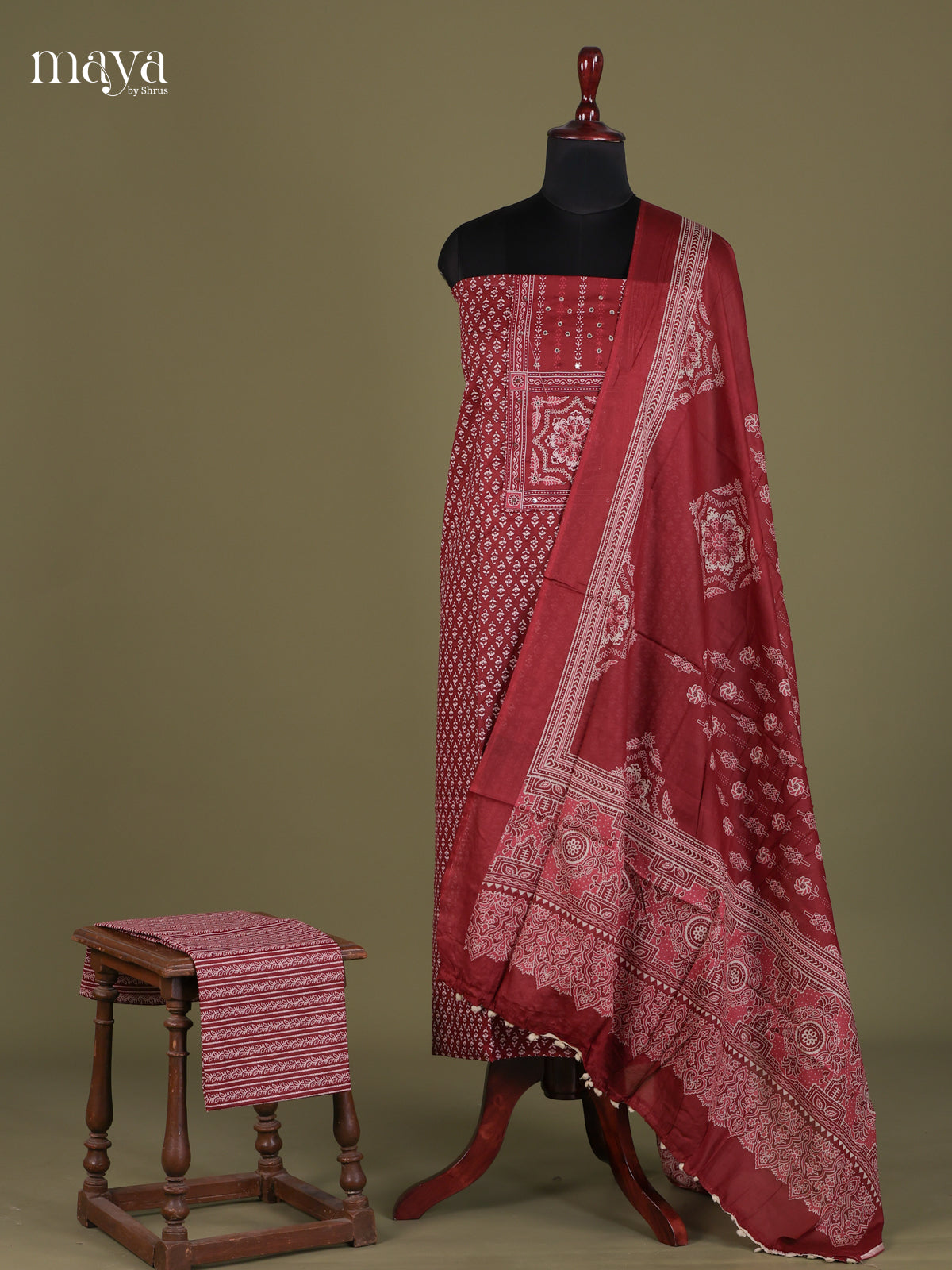Maroon & Cream - Cotton salwar