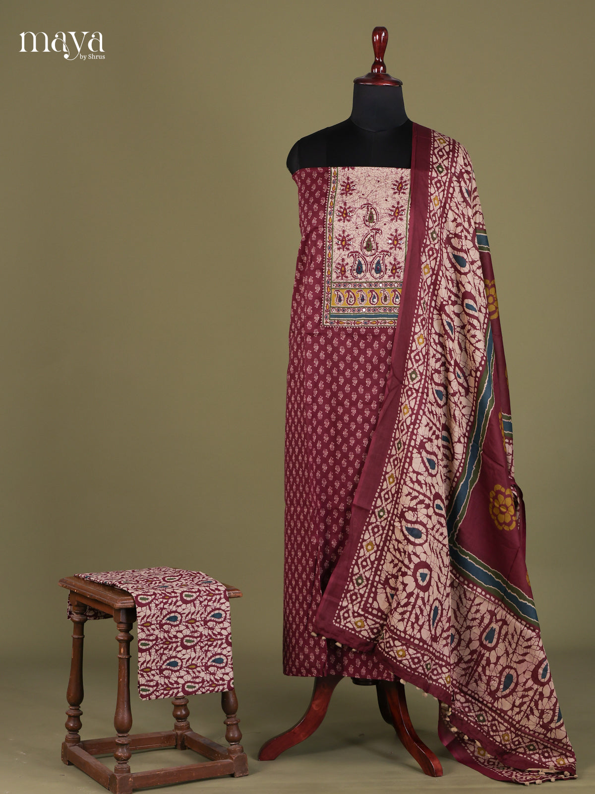 Maroon & Cream -Cotton salwar