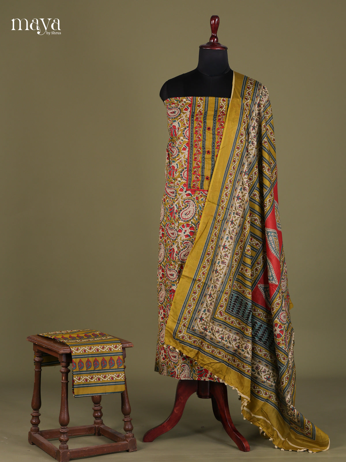 Mustardy Green & Cream - Cotton salwar