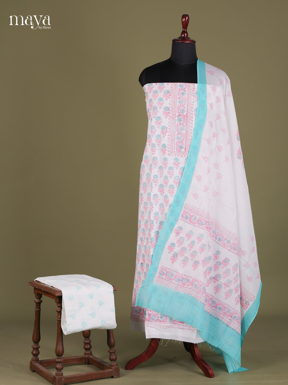 White & Pink- Cotton salwar Unstitched