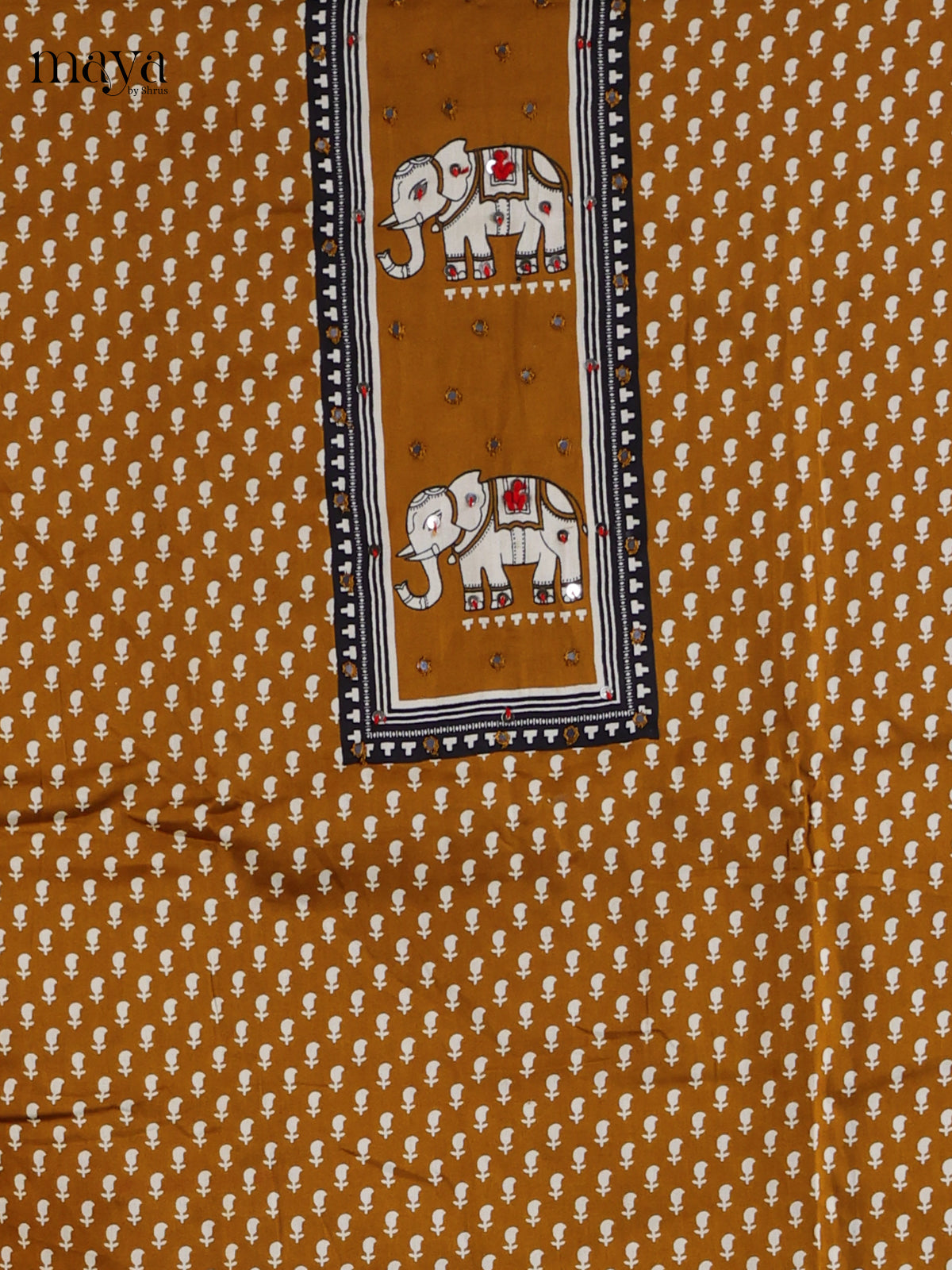 Dark Mustard & White - Cotton salwar unstitched