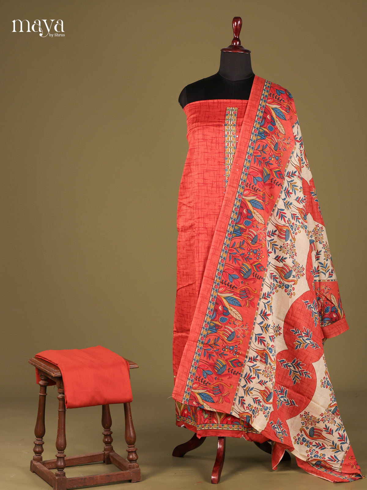 Red & White - Cotton salwar Unstitched