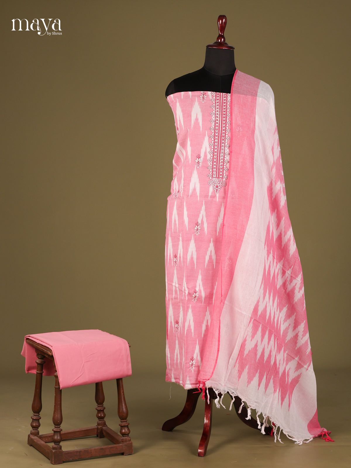 Pink & White - Cotton salwar unstitched - Shop on Shrus.com