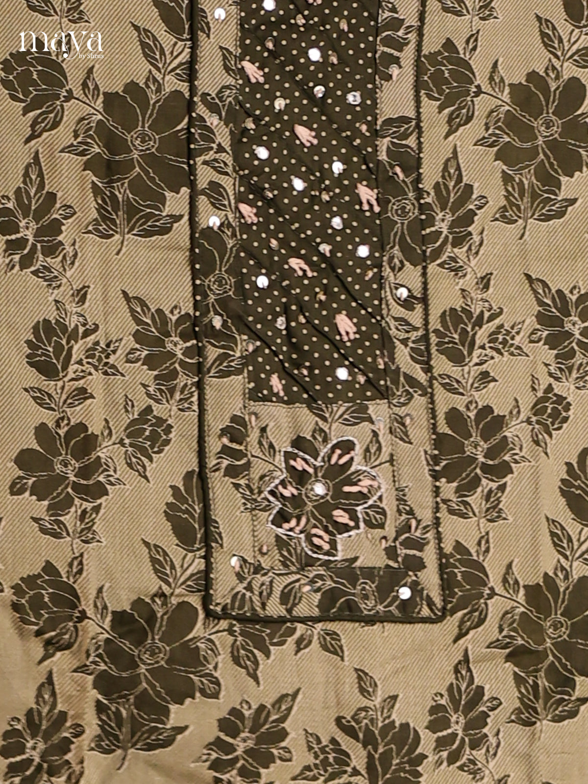 Cream & Green - Cotton salwar Unstitched