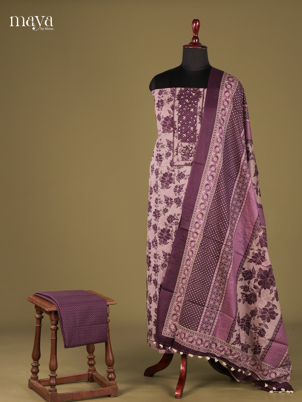 Purple & White - Cotton salwar Unstitched