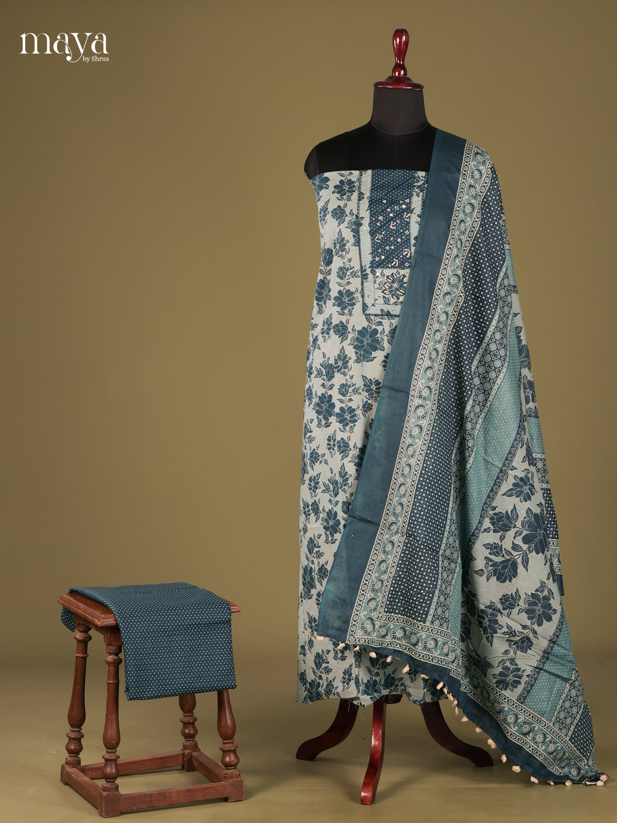 White & Blue- Cotton salwar Unstitched