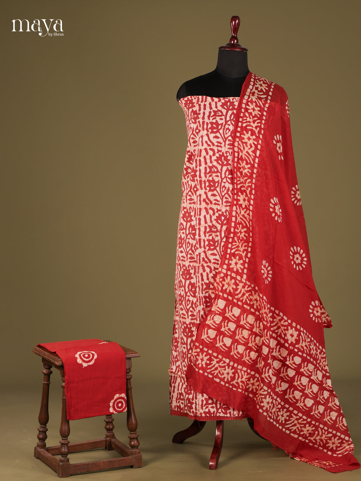 Red & White - Cotton salwar Unstitched