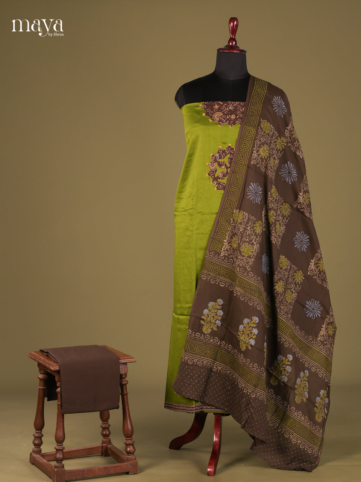 Green & Brown - Cotton salwar Unstitched