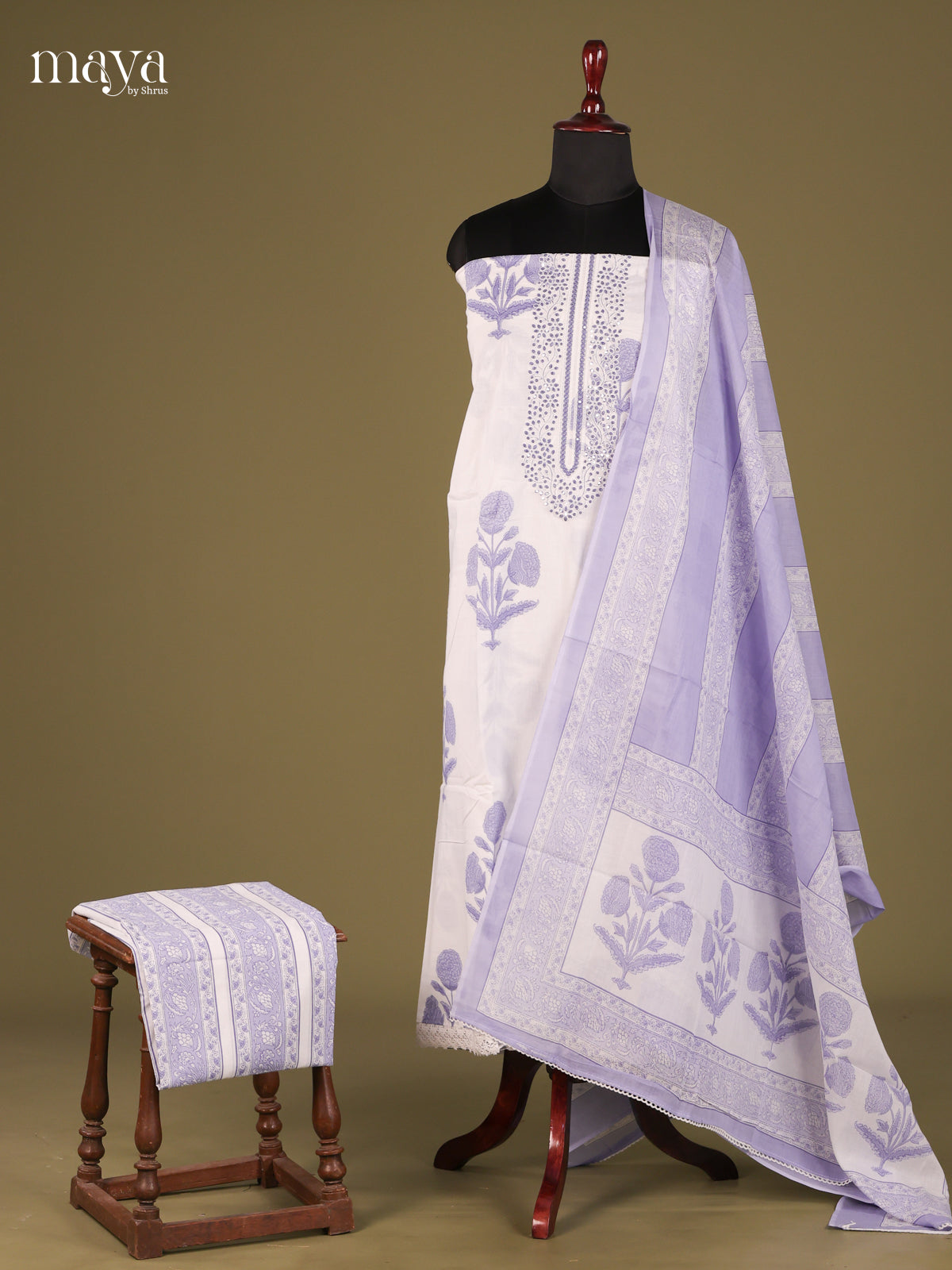 White & Purple- Cotton salwar Unstitched