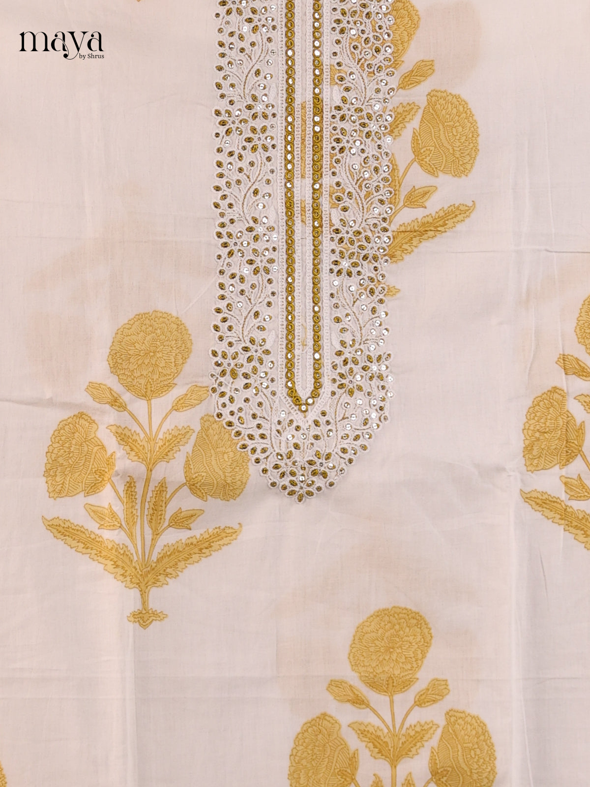White & Yellow - Cotton salwar Unstitched