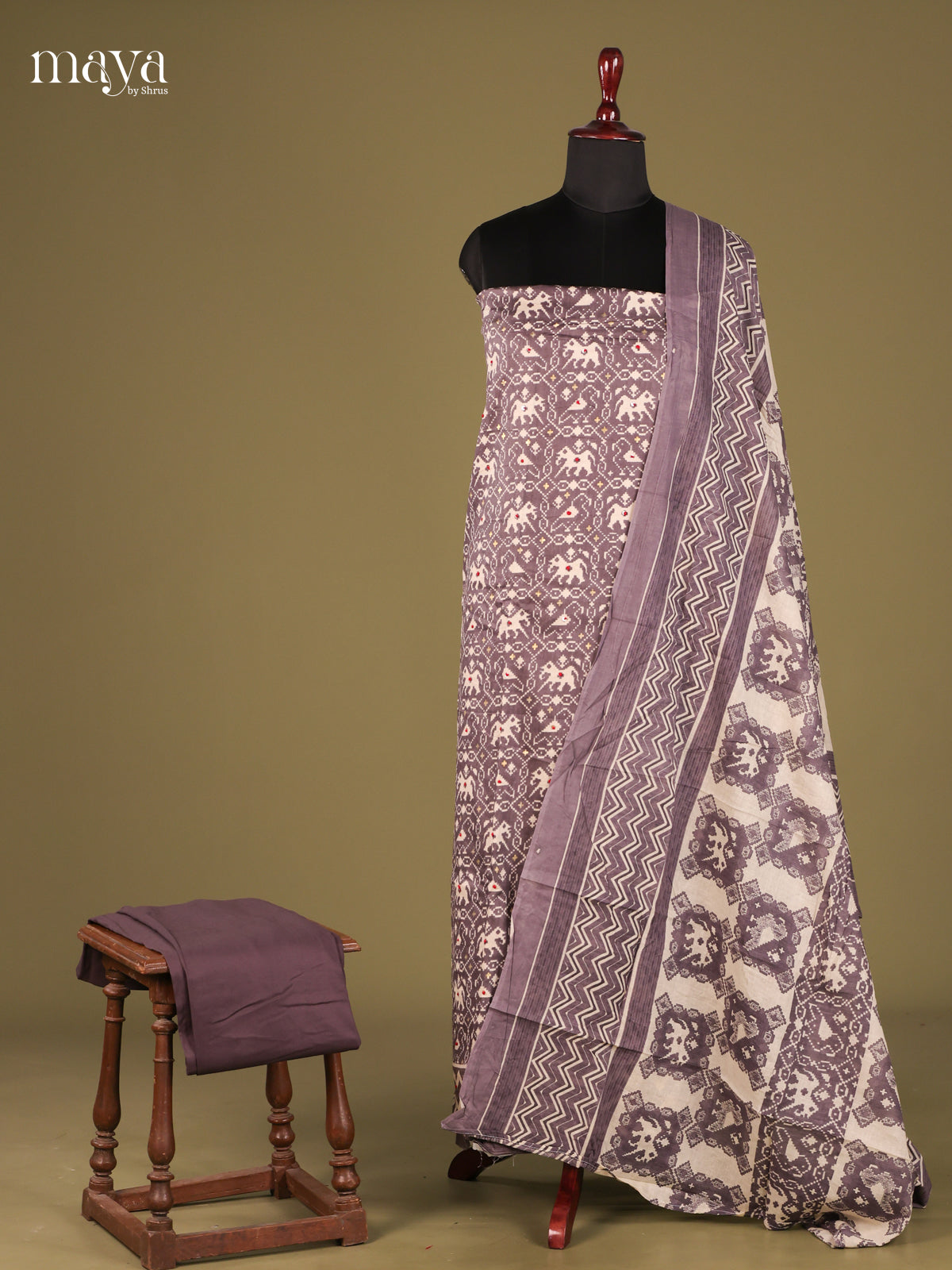 Lavender & Cream - Cotton salwar  Unstitched