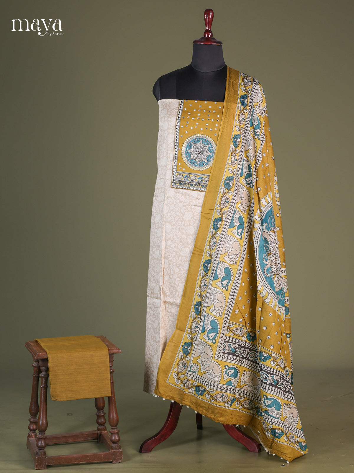 White & Mustard - Cotton salwar Unstitched