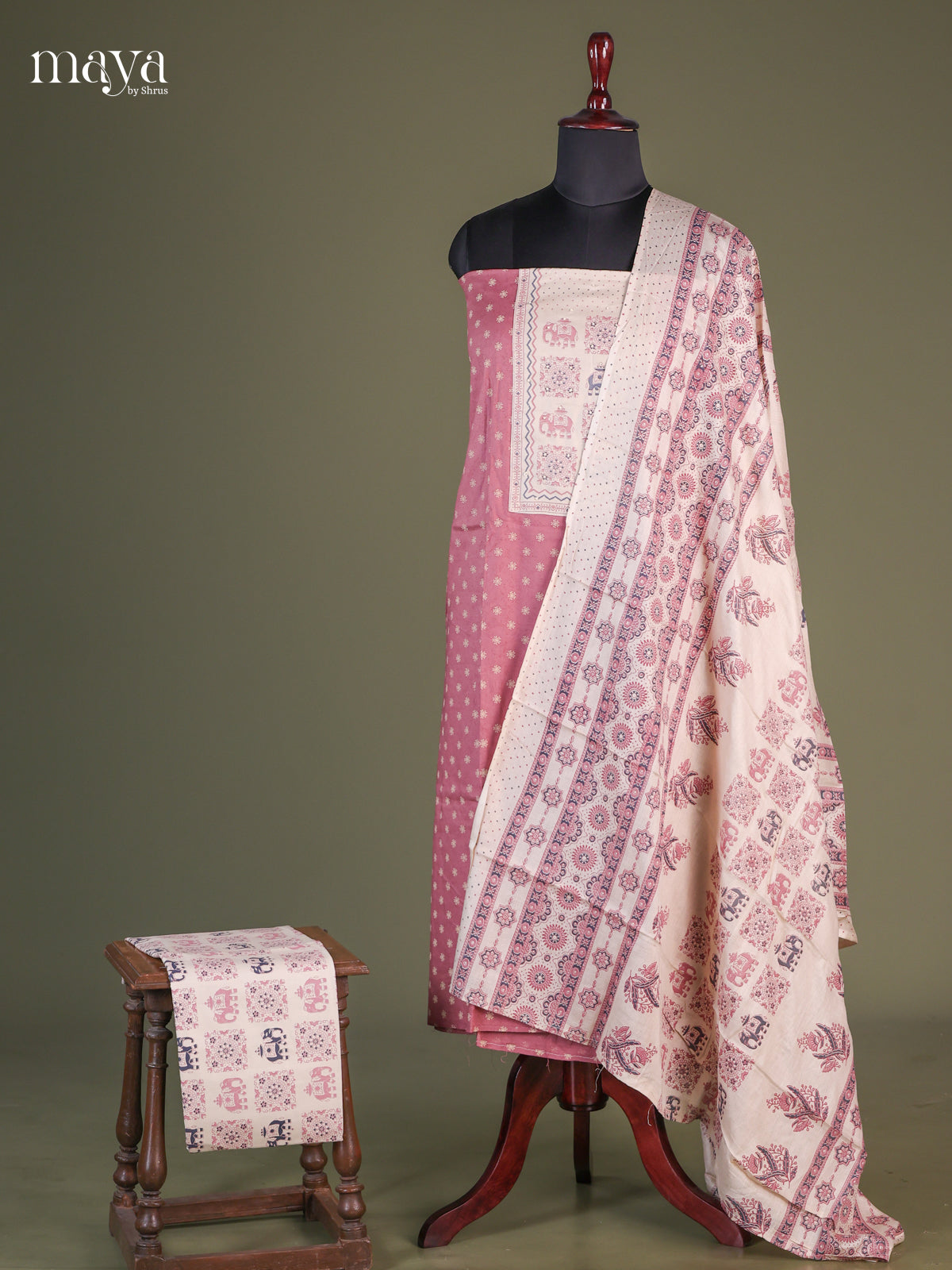 Pink & White - Cotton salwar Unstitched