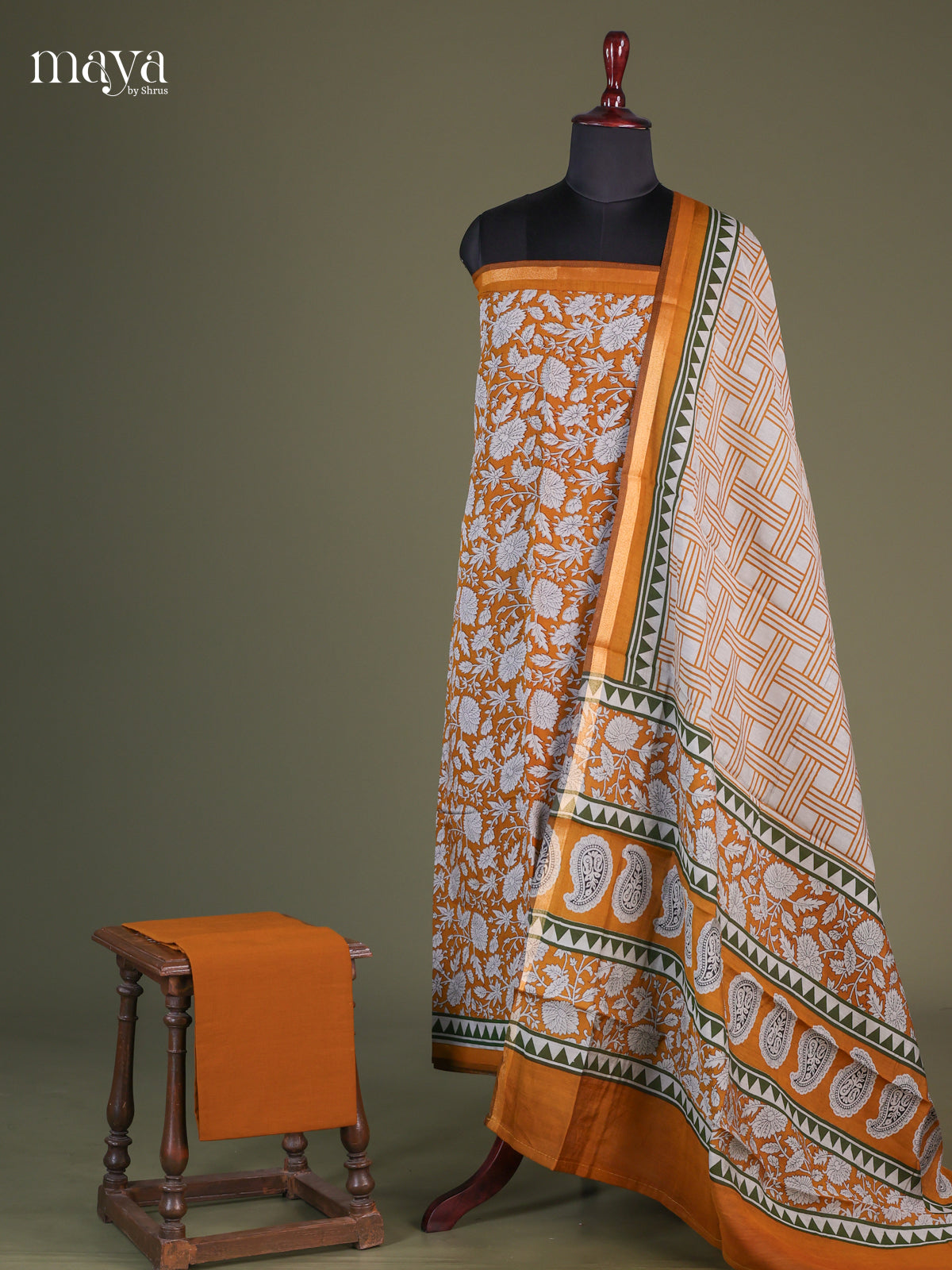 Brick Orange & White - Cotton salwar unstitched