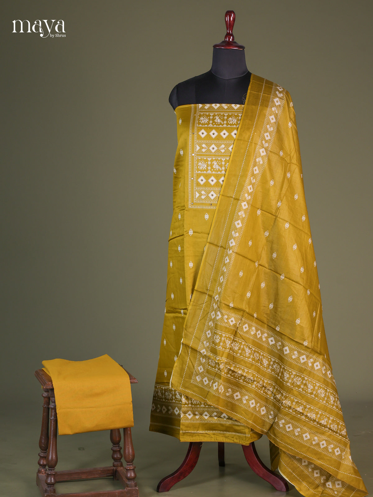 Mustardy Green - Cotton salwar unstitched