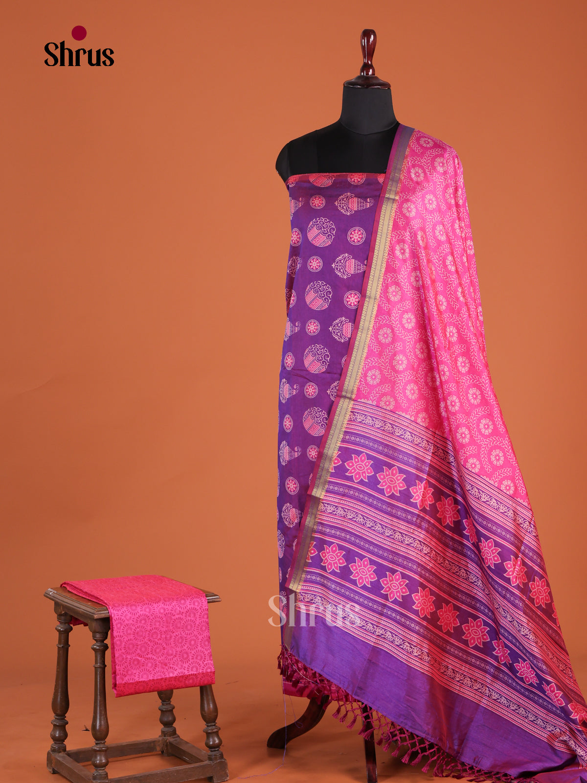 Charming Purple & Pink Semi patola Unstitch salwar with floral , paisleys pattern