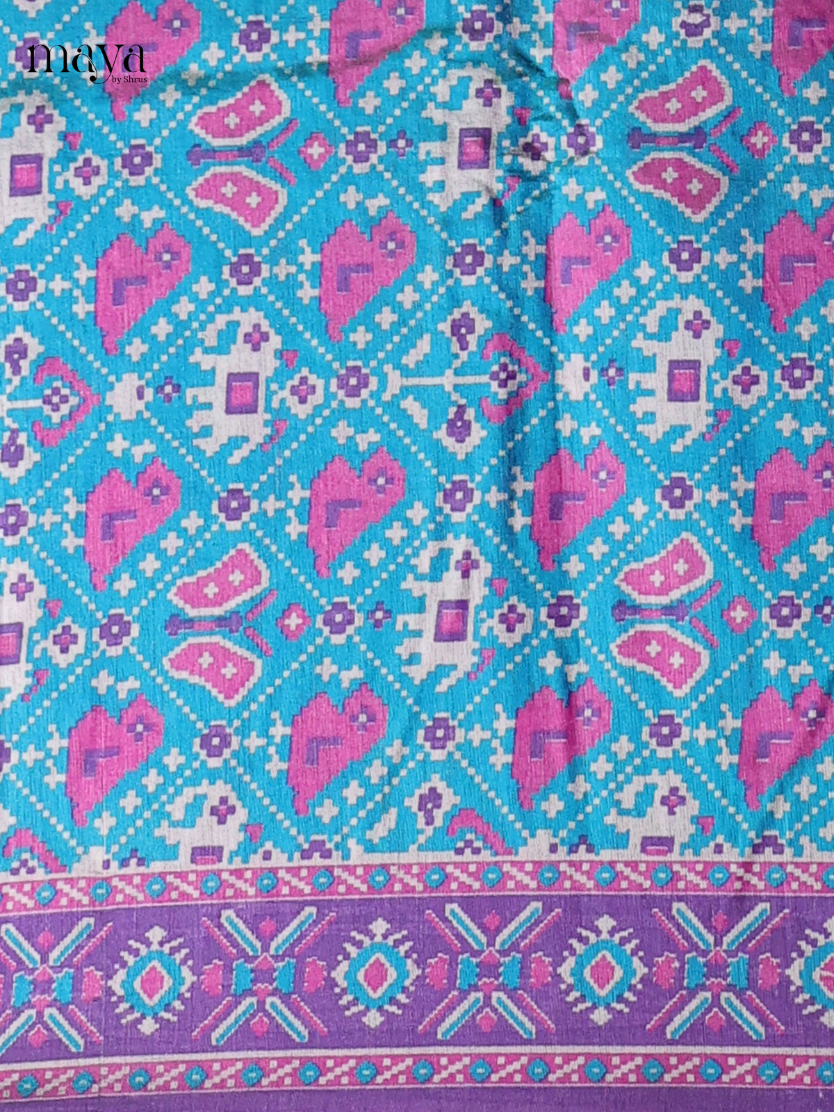Blue & Purple  Semi Patola unstitch salwar with patola elephant , birds prints