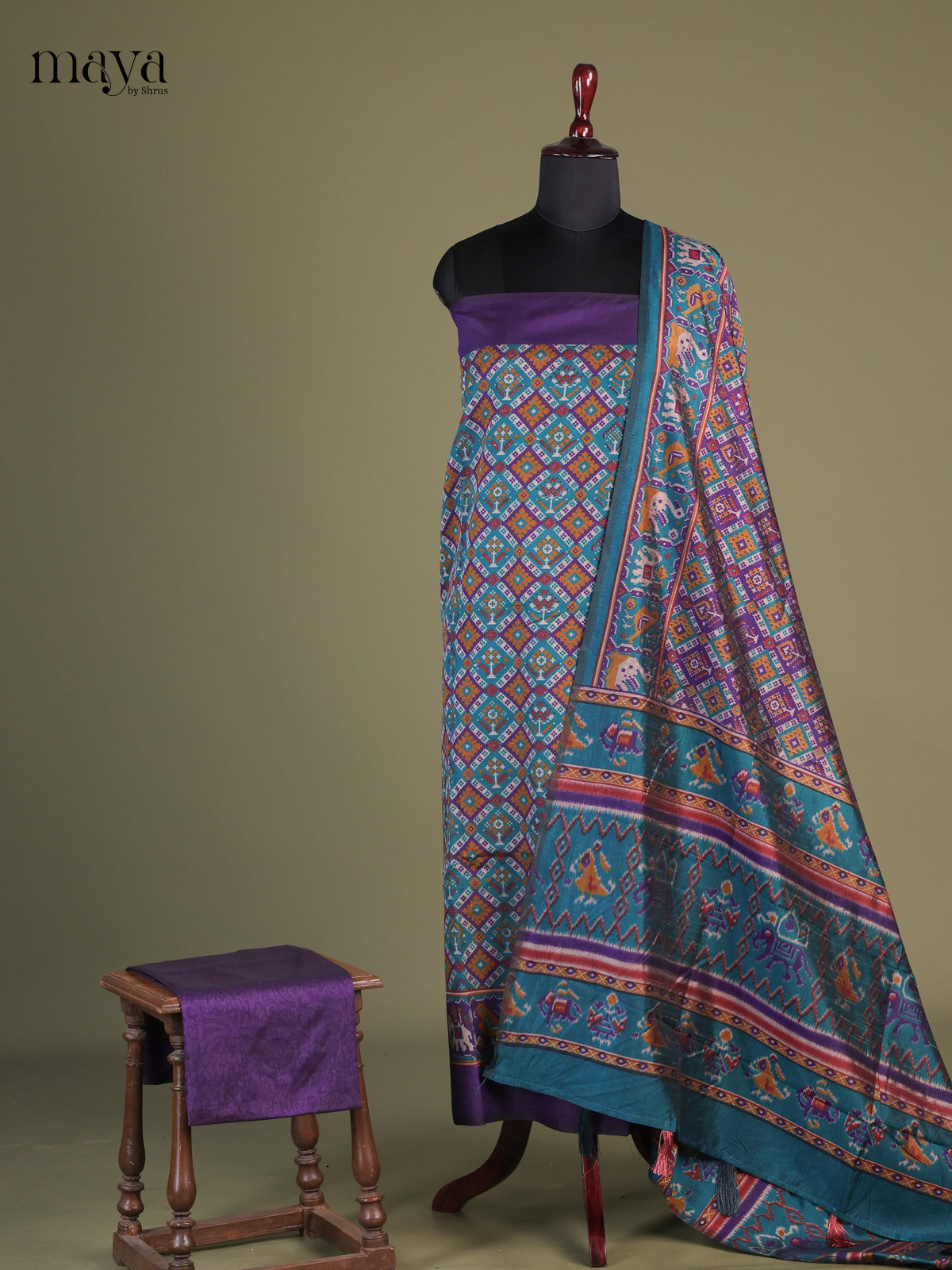Blue & Purple- semi patola salwar Unstitched