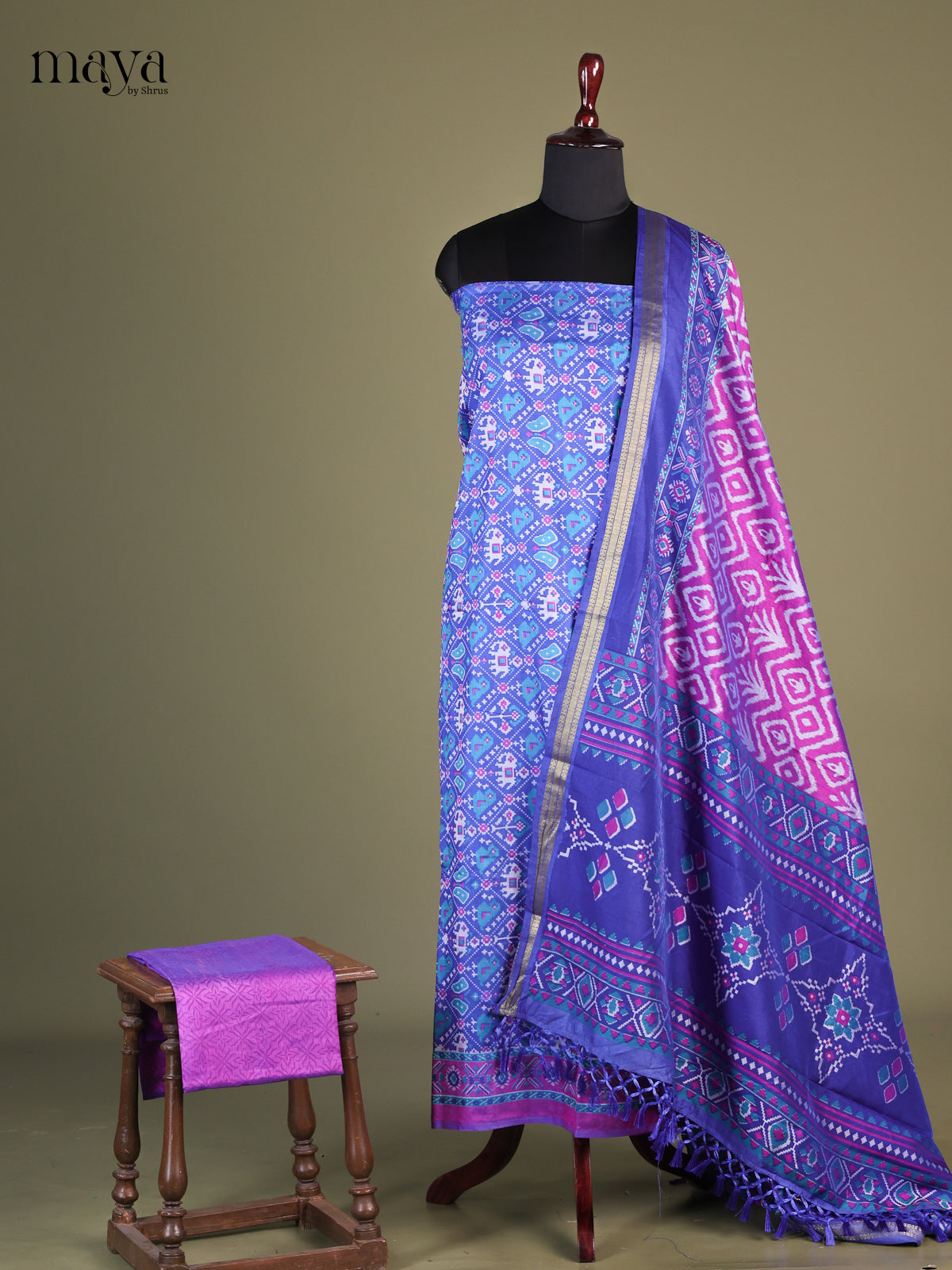 Blue & Purple - Semi patola salwar Unstitched