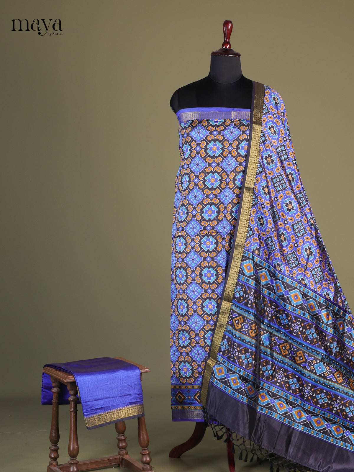 Blue - Semi patola salwar Unstitched