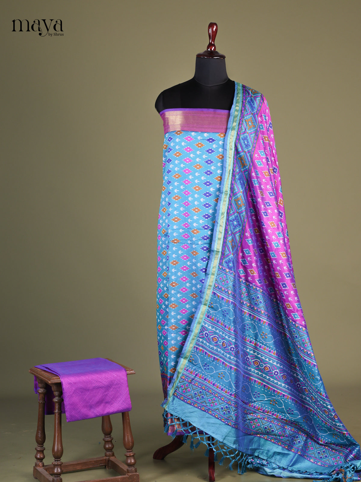 Blue & Purple - Semi patola salwar Unstitched