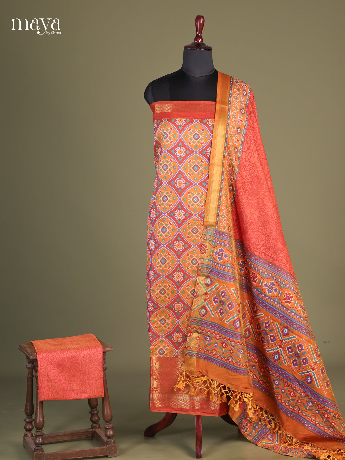 Orange - semi patola salwar Unstitched