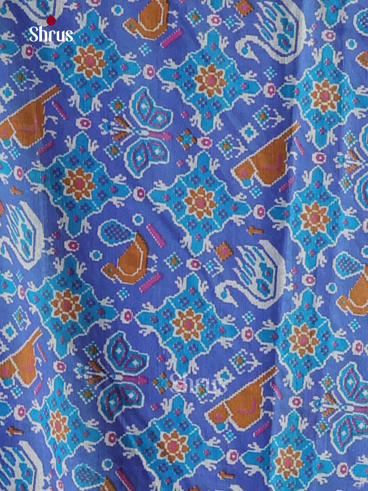 Blue Semi Patola UnStitch Salwar with Butterfly & birds print - Shop on Shrus.com