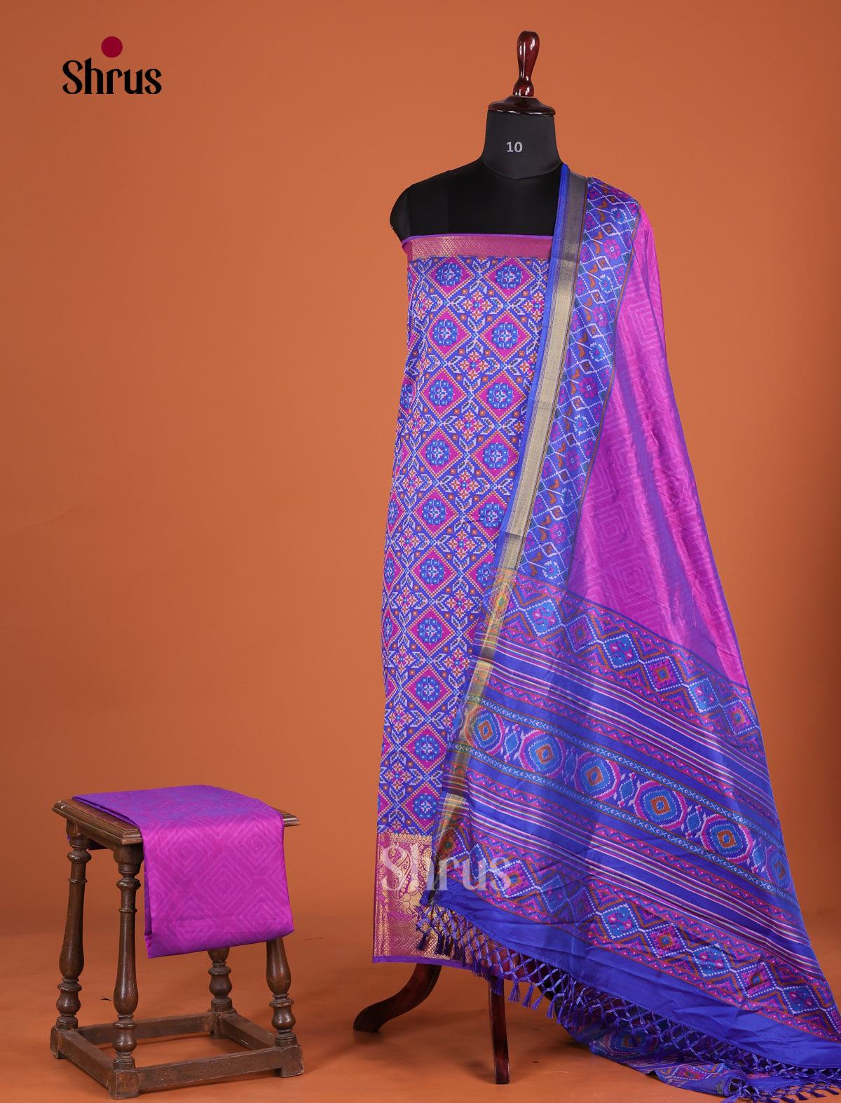 Blue & Purple Semi patola Unstitch salwar  with floral prints