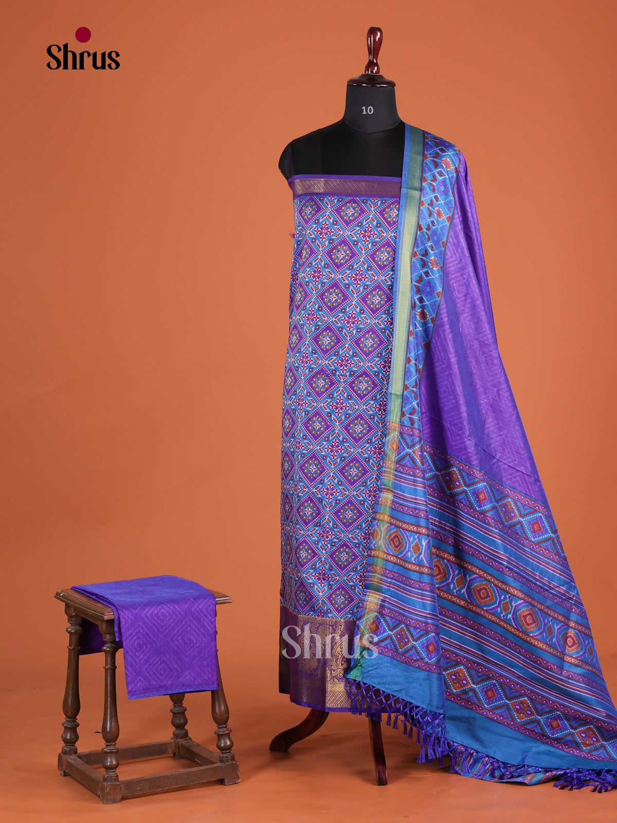 Blue & Purple Semi patola Unstitch salwar  with floral print