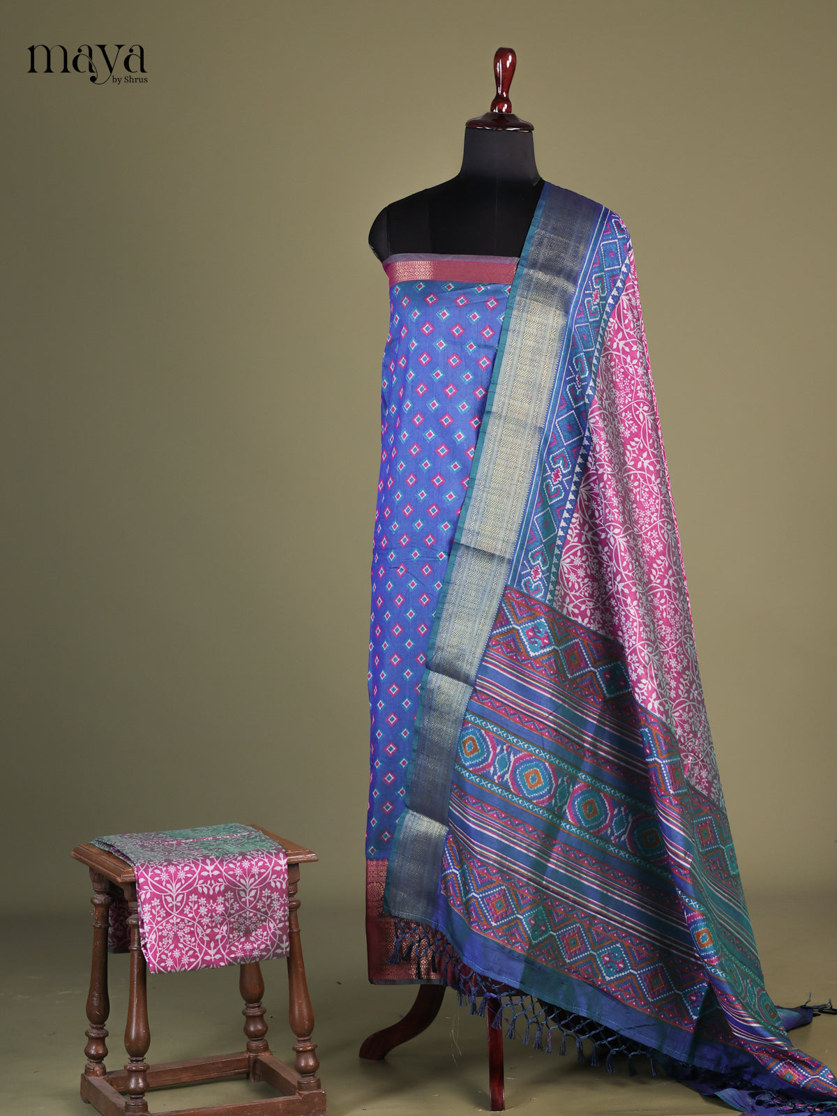 Blue & Purple - semi patola salwar Unstitch
