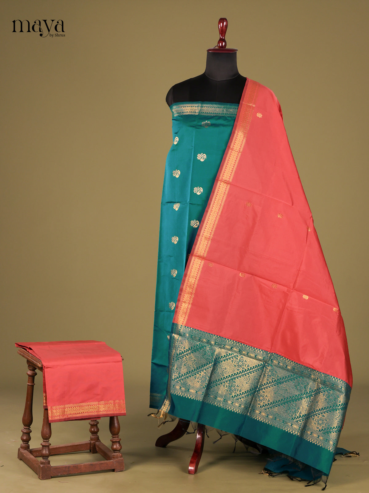 Classy Green semi softsilk salwar unstitched with orange dupatta