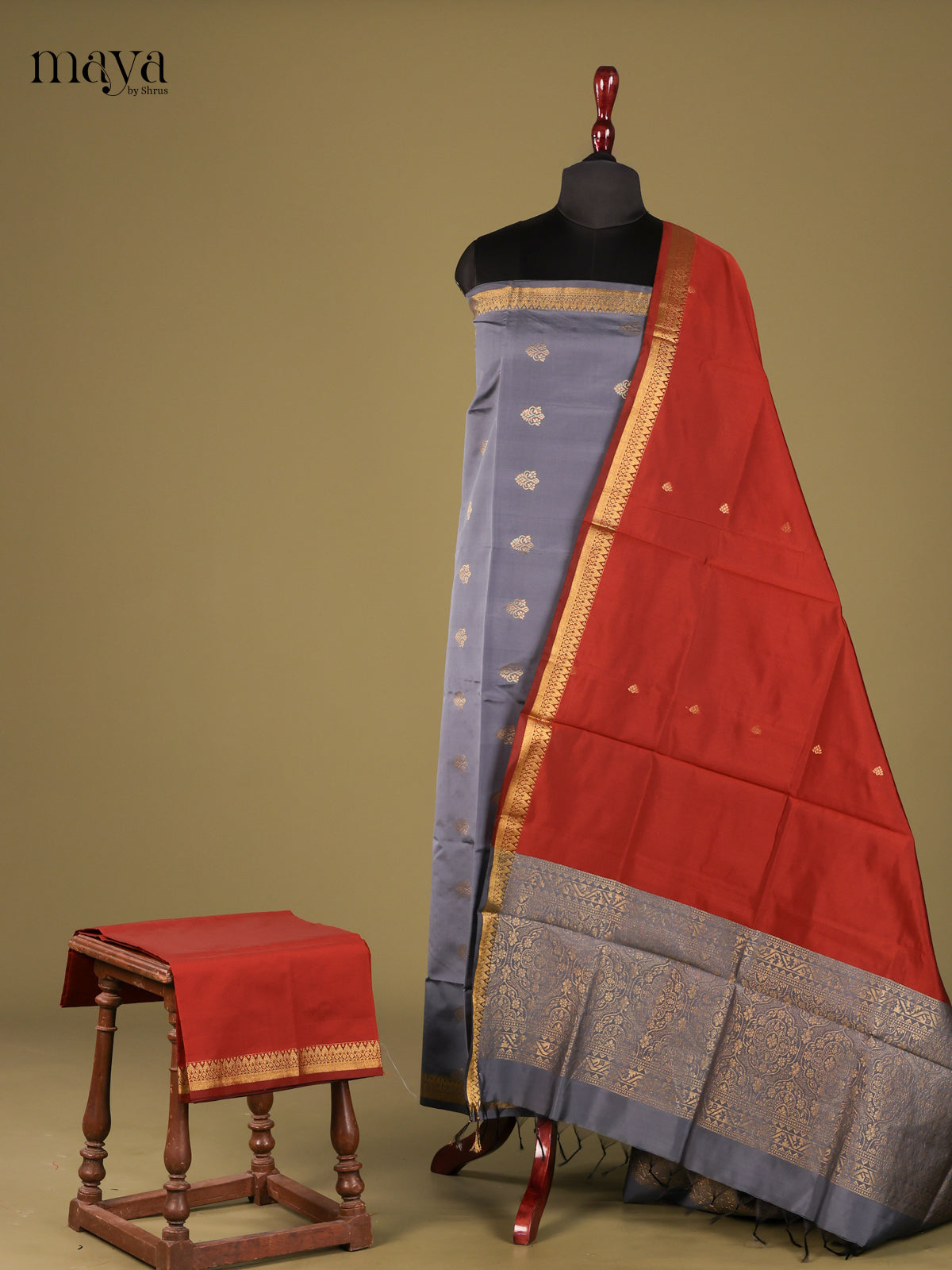 Charming Lilac semi softsilk salwar Unstitched with Brick dupatta