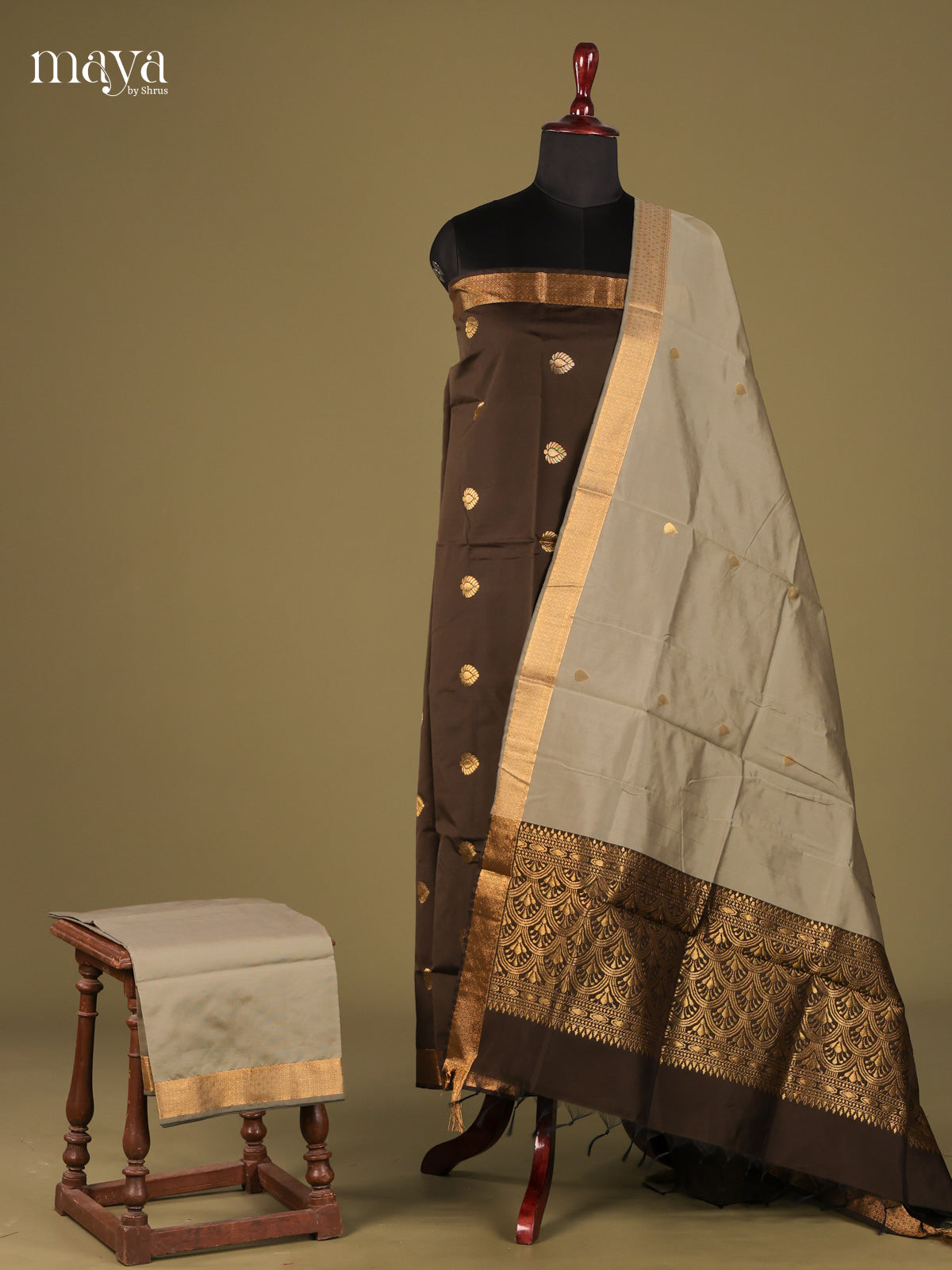 Pretty Black semi softsilk salwar Unstitched with Grey Dupatta