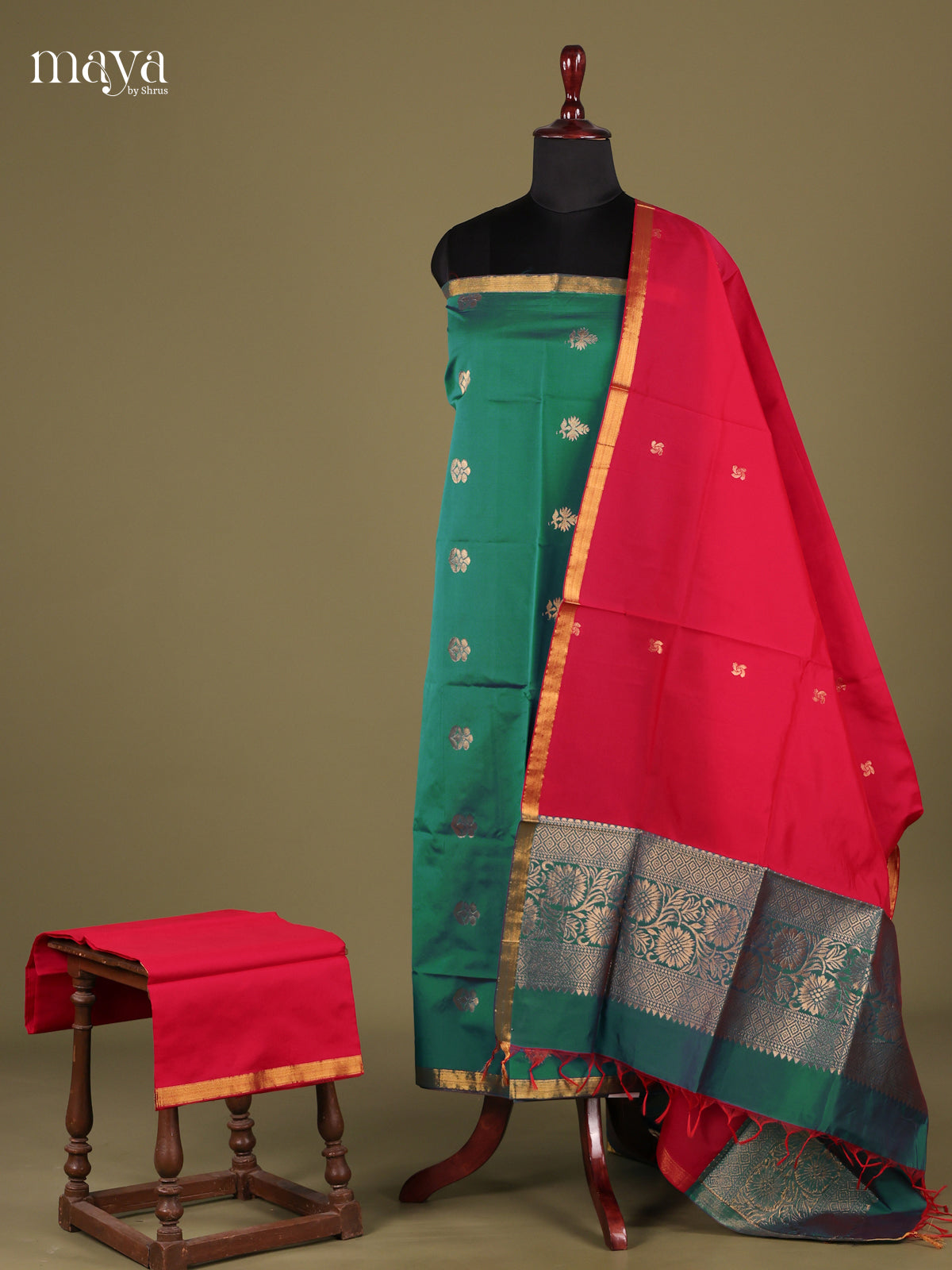 Elegant Green Semi softsilk salwar with Red Dupatta