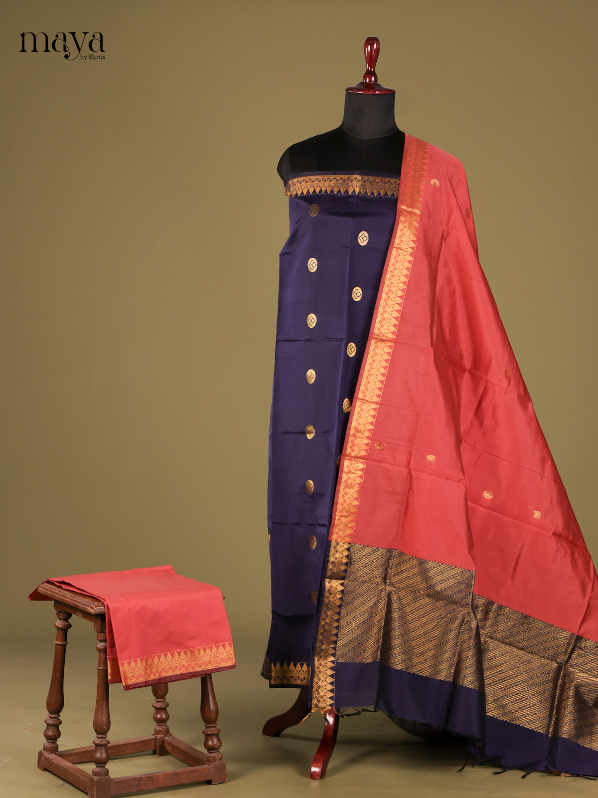 Beautiful Blue semi softsilk salwar  with Orangish Pink Dupatta
