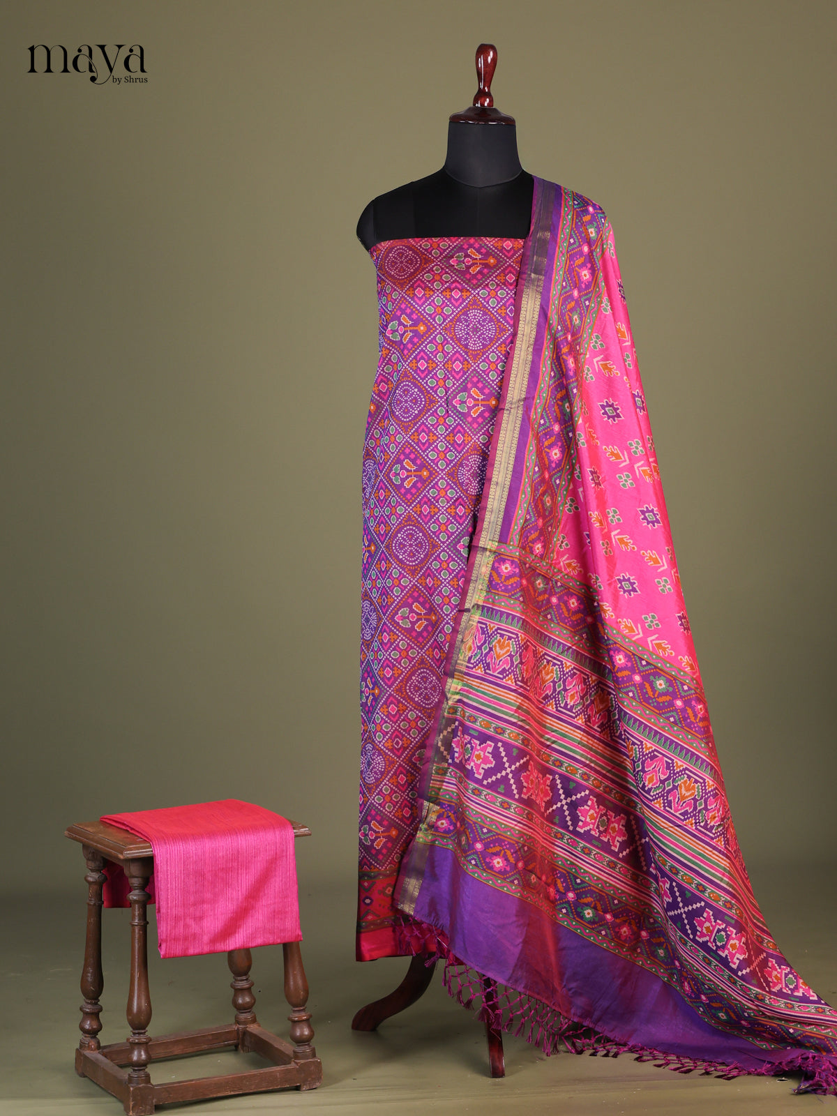 Purple & pink - Semi patola salwar Unstitched