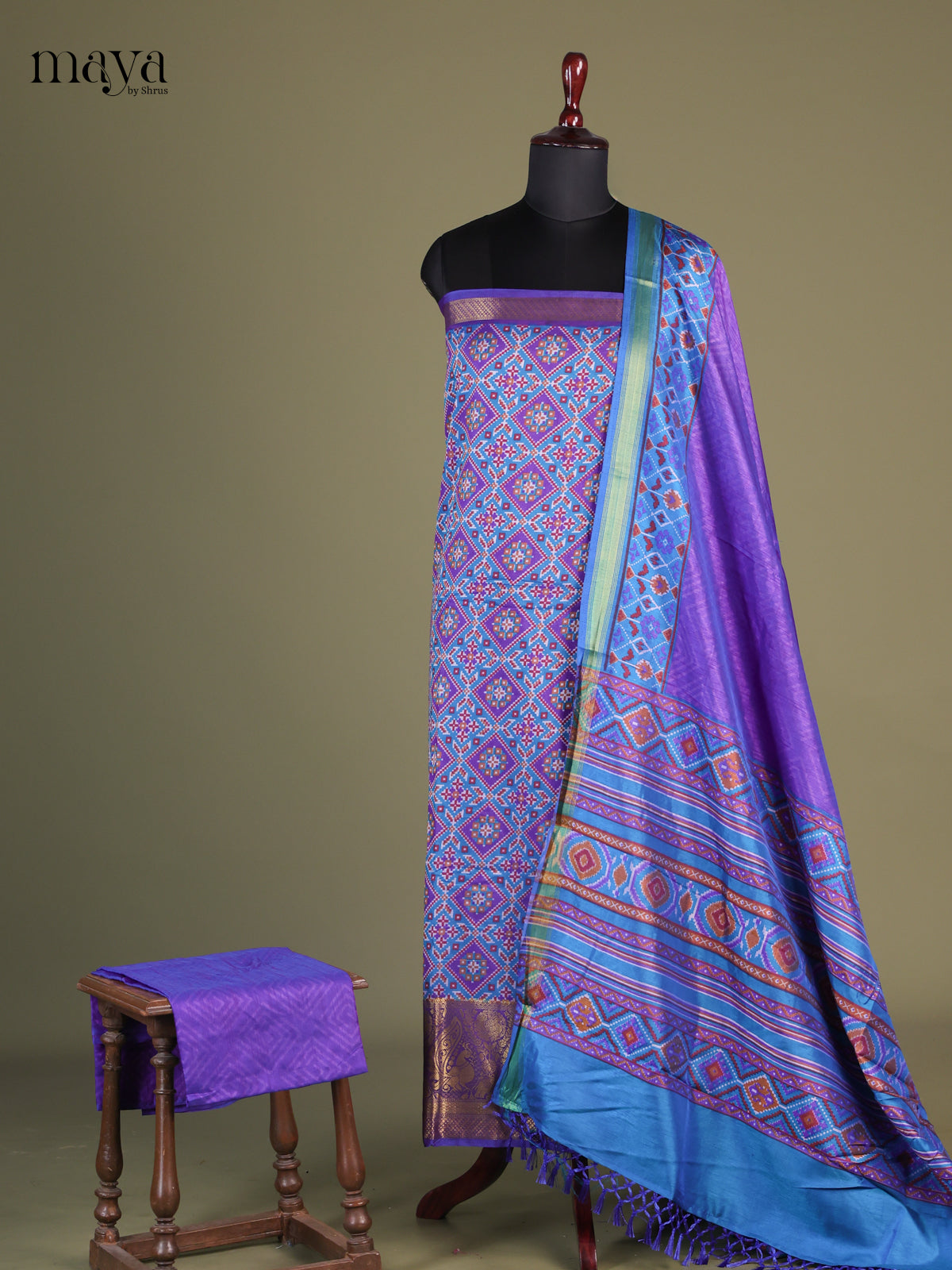 Blue & Purple - Semi patola salwar Unstitched