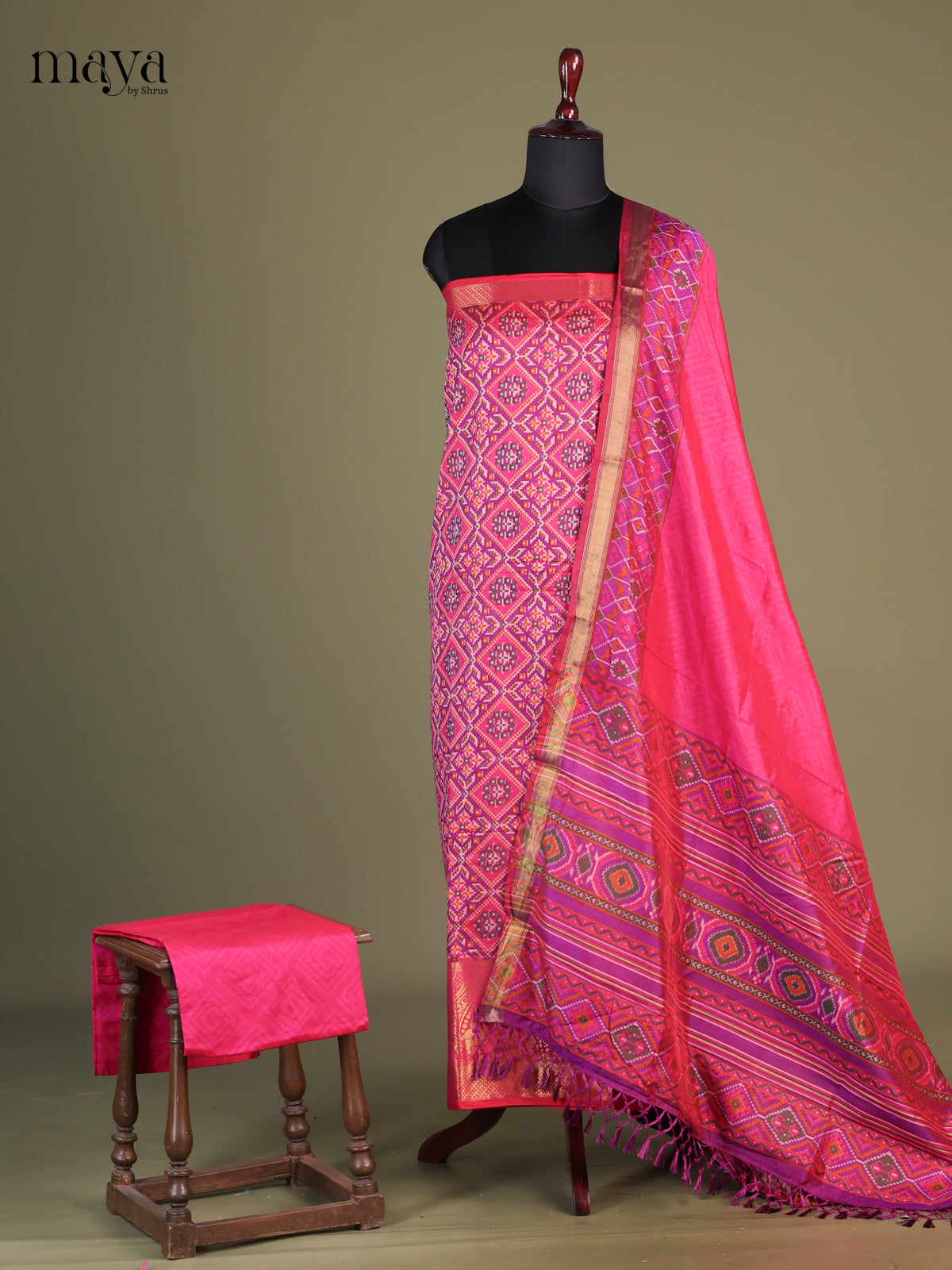Pink & Purple - Semi patola salwar Unstitched