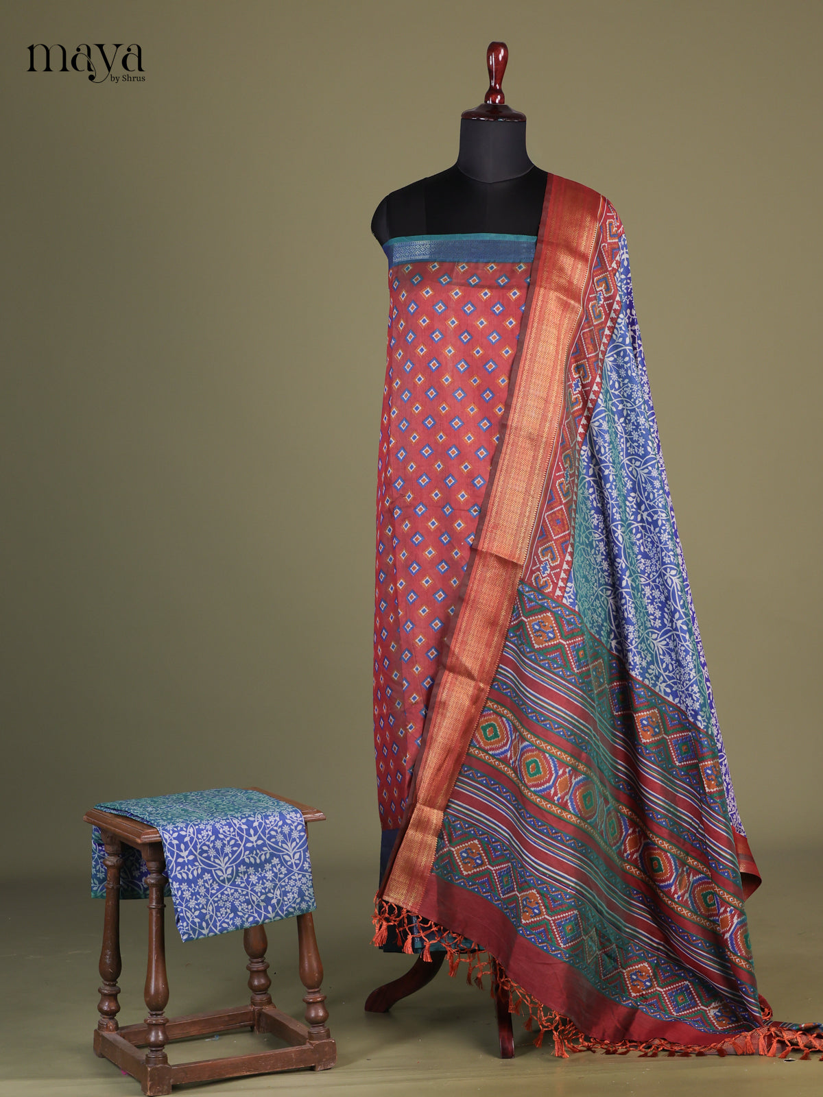 Brown & Blue- semi patola salwar